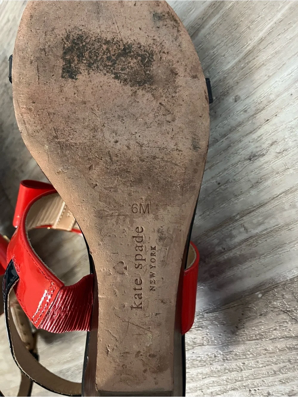 kate spade Red, Black & Nude Patent T-Strap Sandals